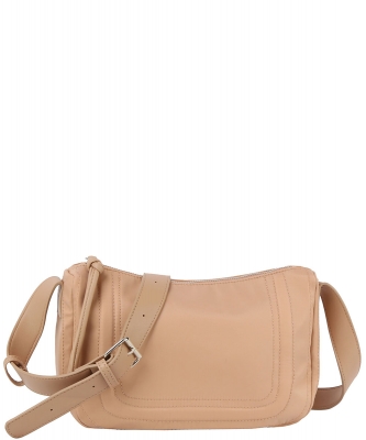 Stitched Nylon Messenger Crossbody L-0332-M TAUPE